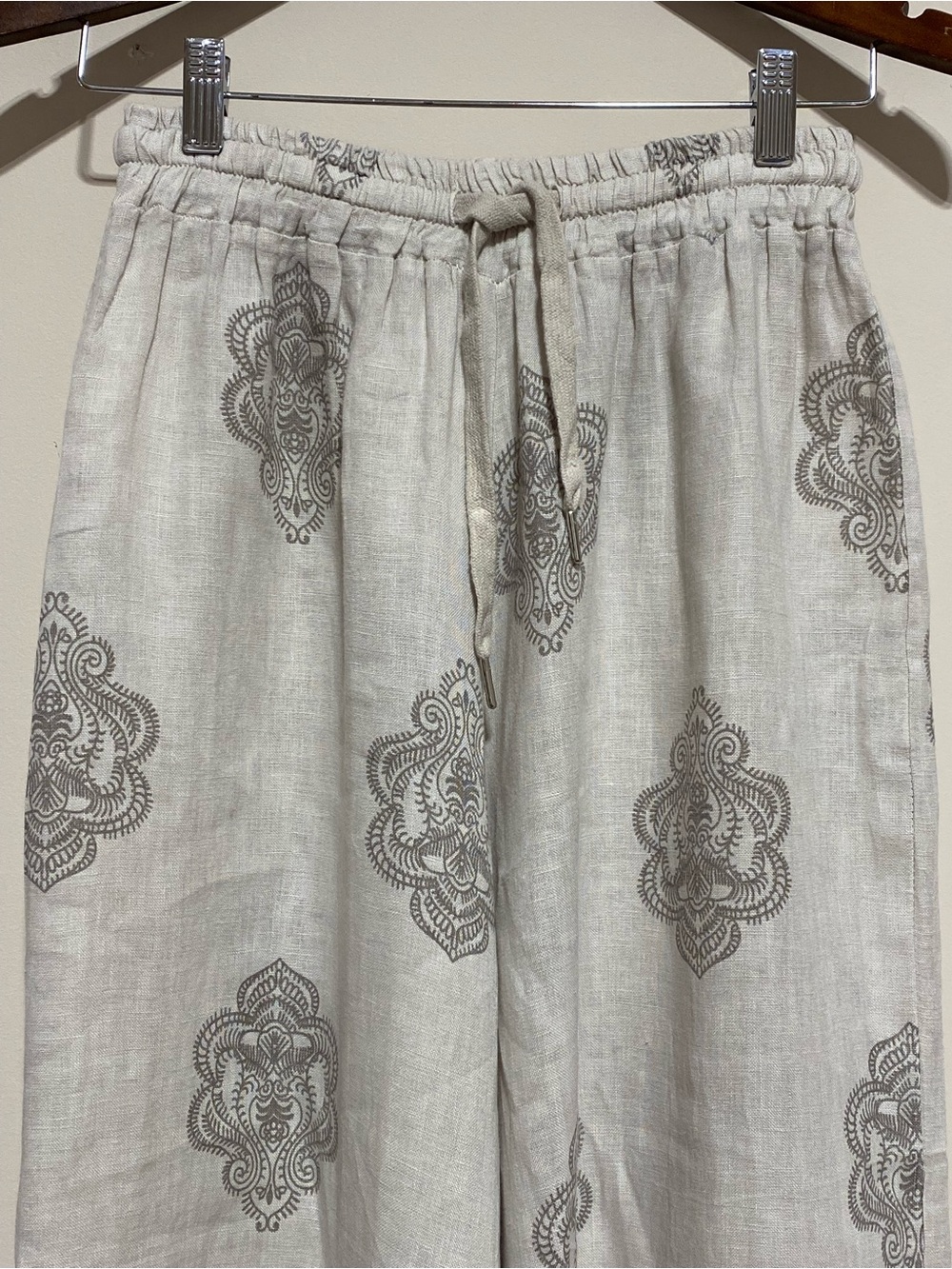 NWOT Civico 51 Wide Leg 100% Linen Pull-on Pants Printed Novelty Size M - Picture 2 of 8